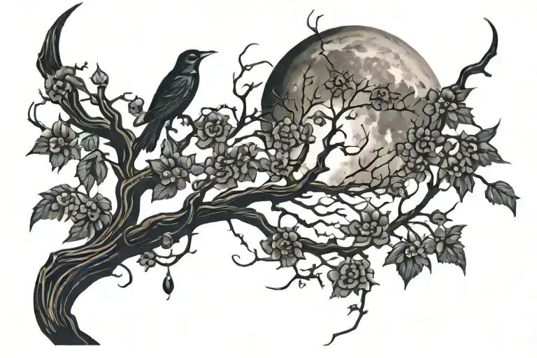 Moon And Cherry Tree