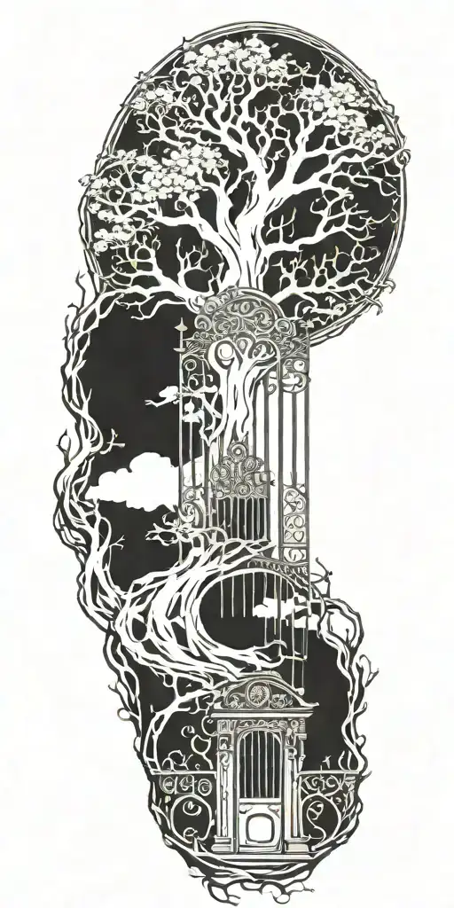 Tree Of Life With Gate To Heaven On Top And Roots Reaching To Hell
