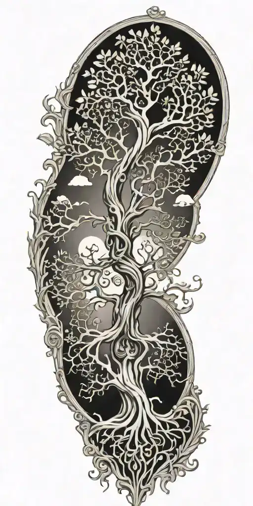 Tree Of Life Reaching To Heaven And Hell