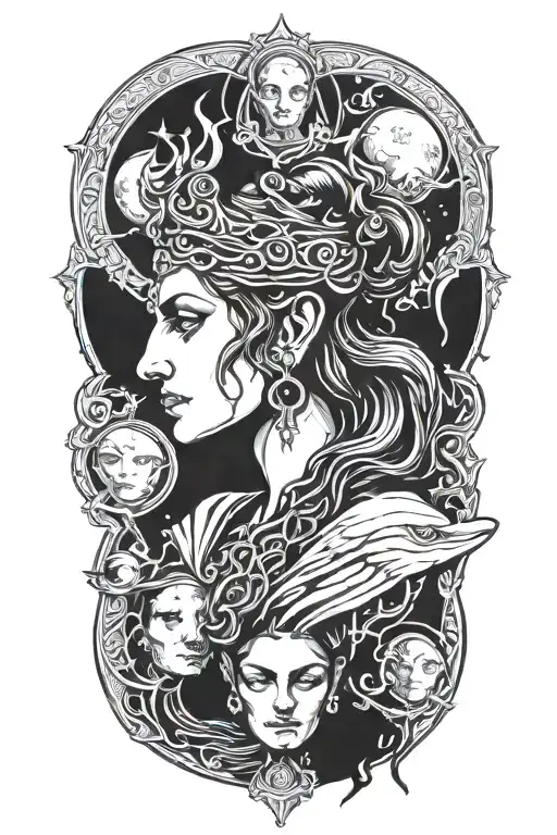 Hekate Greek Godness With Moons Above Her Head Emerging