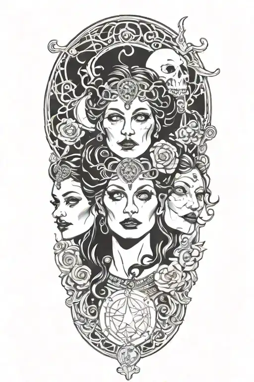 Hekate Three Faces Moons Above Her Head