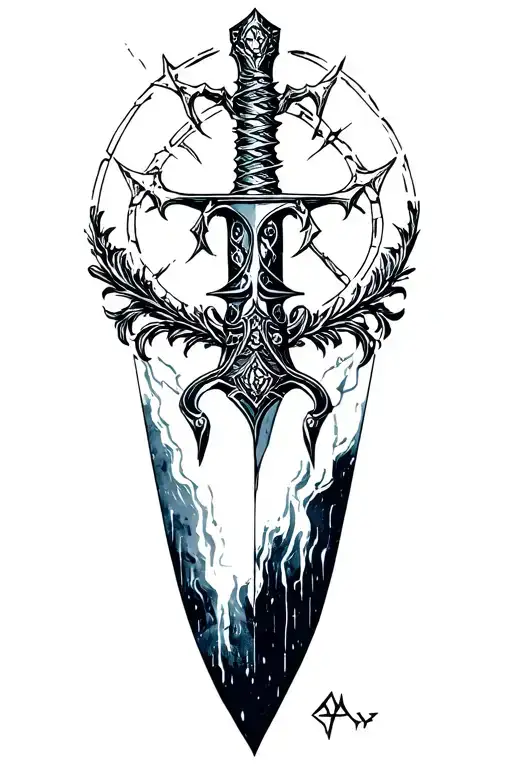 Comic Dagger With Runes In The Background For The Whole Calf