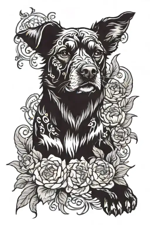 Dog And Peony Flowers