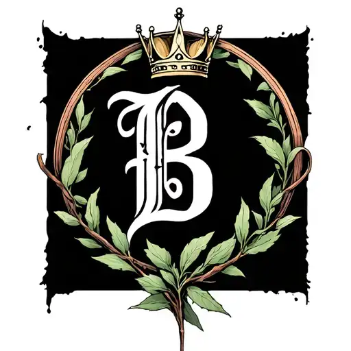Letter B With A Crown On Top Inside Of An Olive Branch Circle