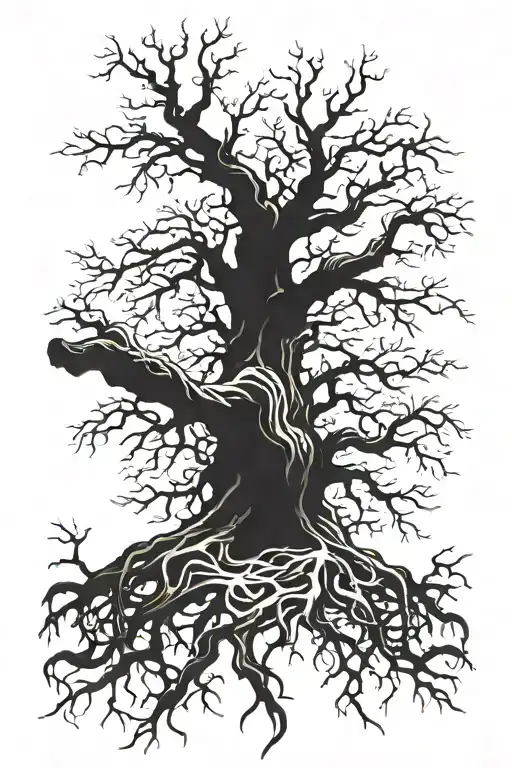 Big Old Tree Roots Exposed And Long Branches