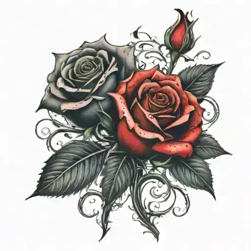 Two Rose Wrapped One Black One Red