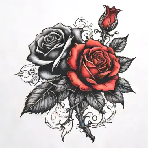 Two Rose Wrapped One Black One Red