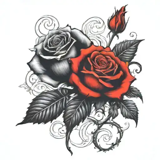 Two Rose Wrapped One Black One Red