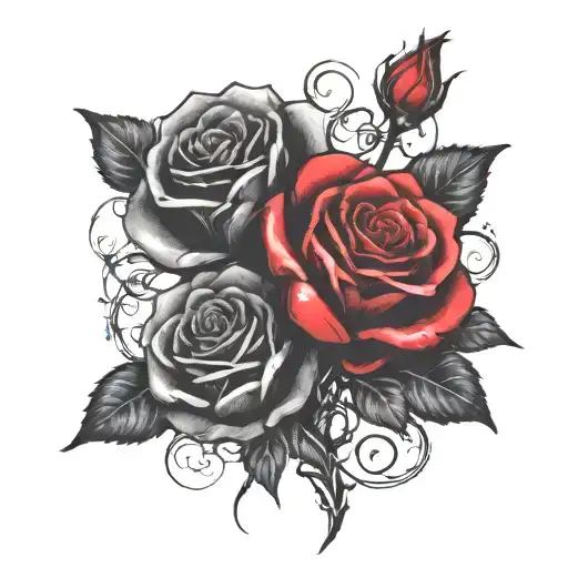 Two Rose Wrapped One Black One Red