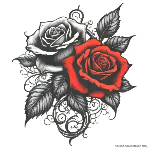 Two Rose Wrapped One Black One Red