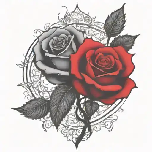 Two Rose Wrapped One Black One Red