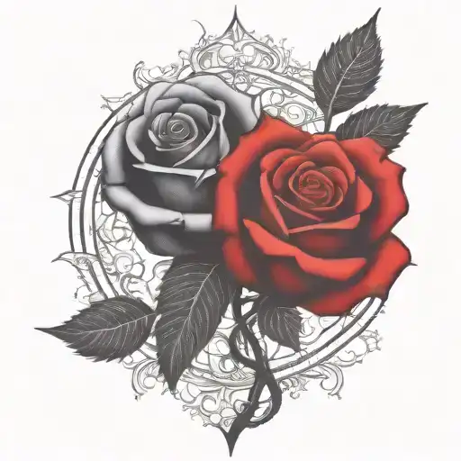 Two Rose Wrapped One Black One Red