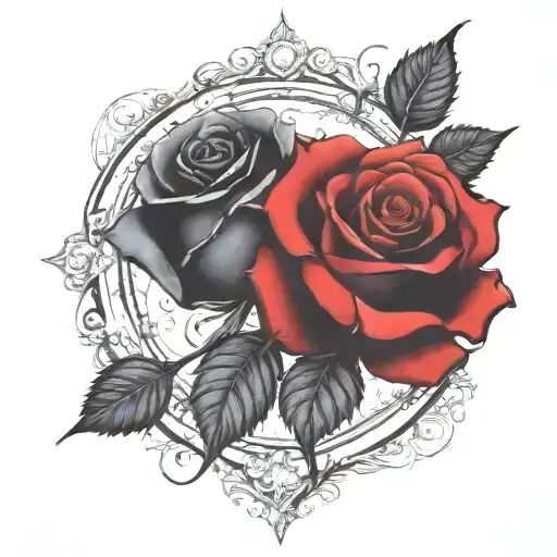 Two Rose Wrapped One Black One Red