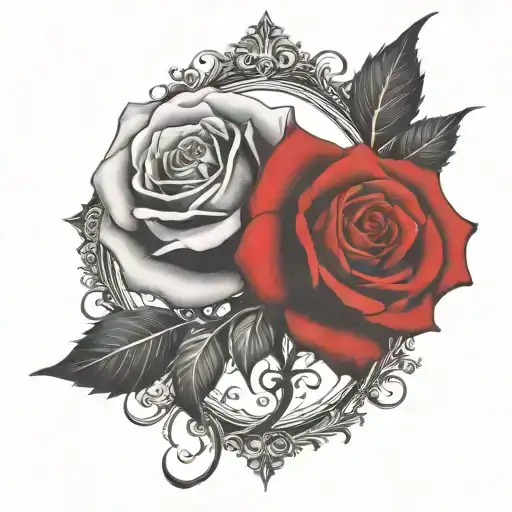 Two Rose Wrapped One Black One Red