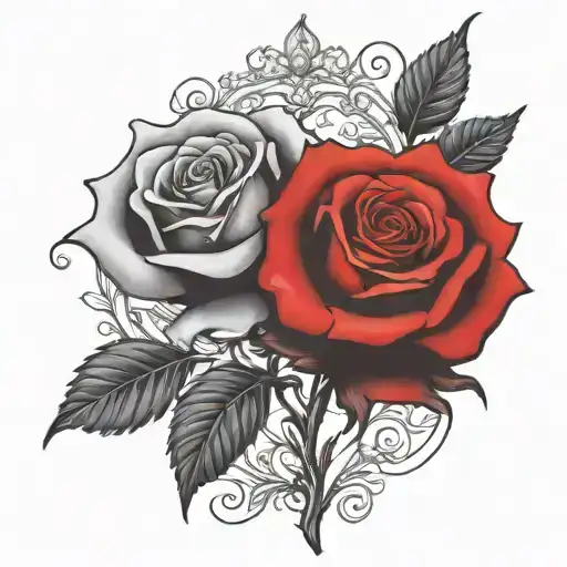Two Rose Wrapped One Black One Red