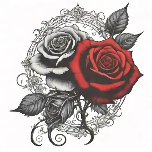 Two Rose Wrapped One Black One Red