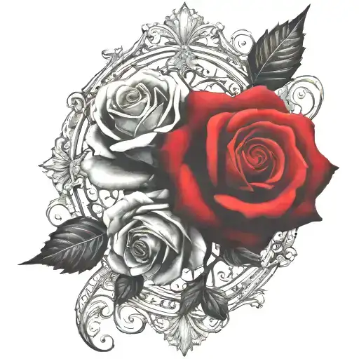 Two Rose Wrapped One Black One Red