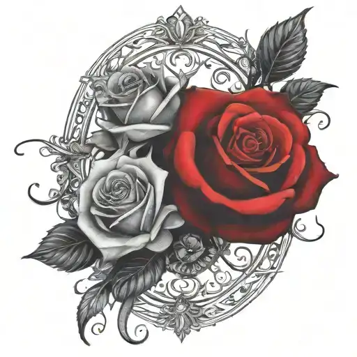 Two Rose Wrapped One Black One Red