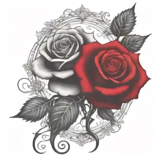 Two Rose Wrapped One Black One Red