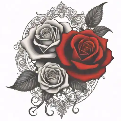 Two Rose Wrapped One Black One Red