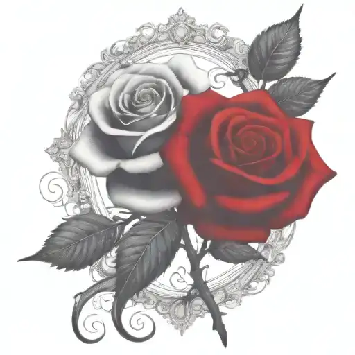 Two Rose Wrapped One Black One Red Circle In Background