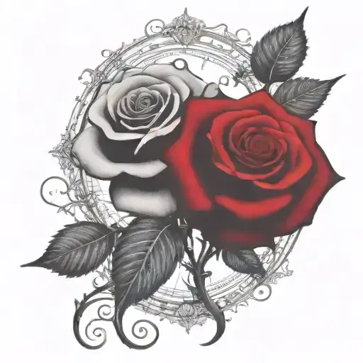 Two Rose Wrapped One Black One Red Circle In Background