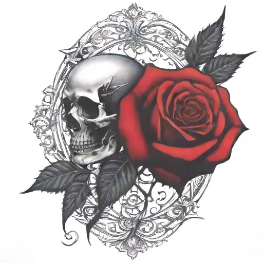 Two Rose Wrapped One Black One Red Circle In Background