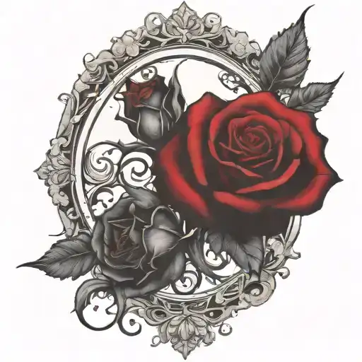 Two Rose Wrapped One Black One Red Circle In Background