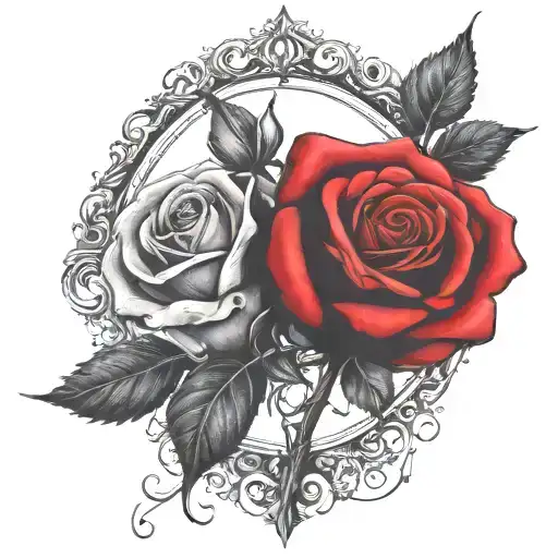 Two Rose Wrapped One Black One Red Circle In Background