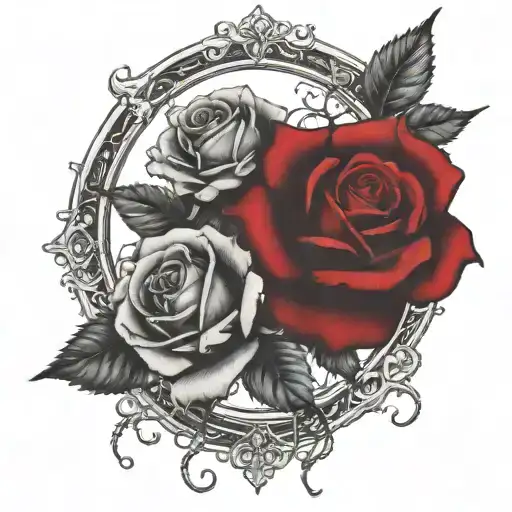 Two Rose Wrapped One Black One Red Circle In Background