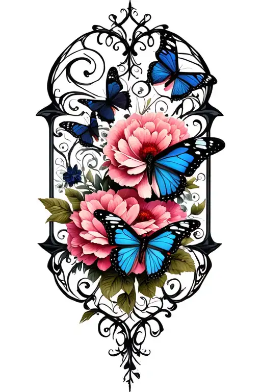 Flowers And Butterflies With Swirls