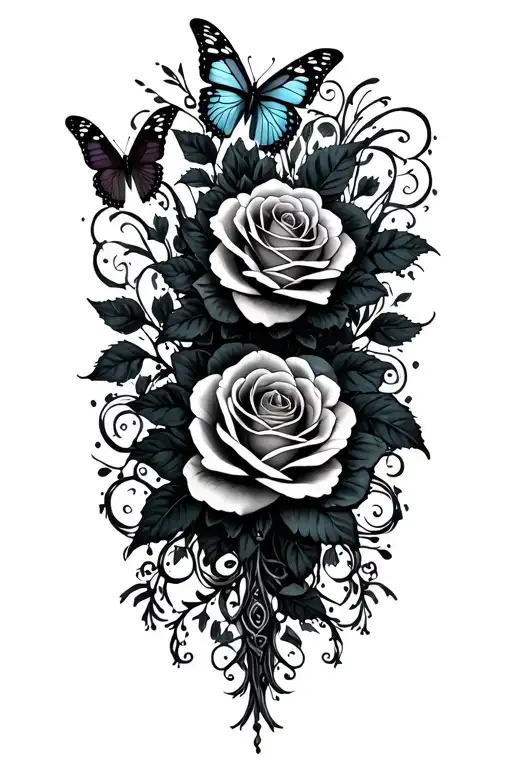 Roses And Butterflies With Swirls
