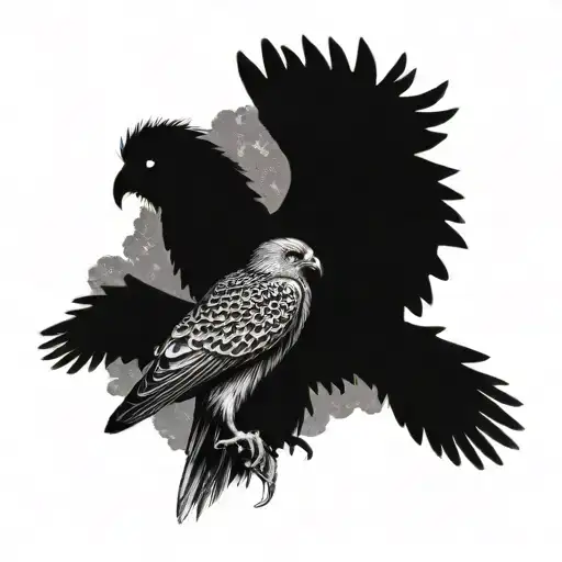 Falcon Against The Background Of Forest And Nature And Man