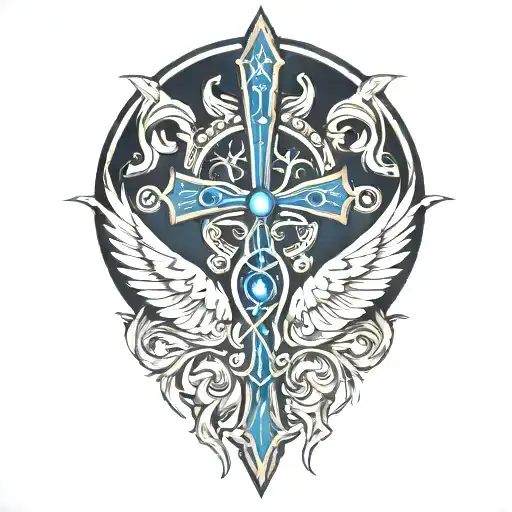 Ankh With Feathers And Blue Highlights