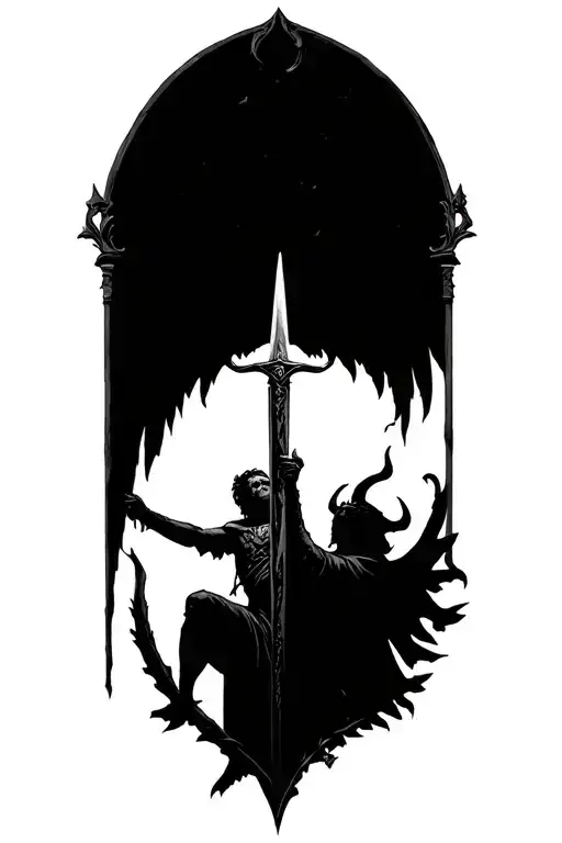 Arch Angel With Sword Defeating Satan