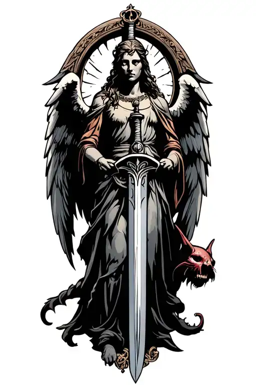 Arch Angel With Sword Defeating Satan