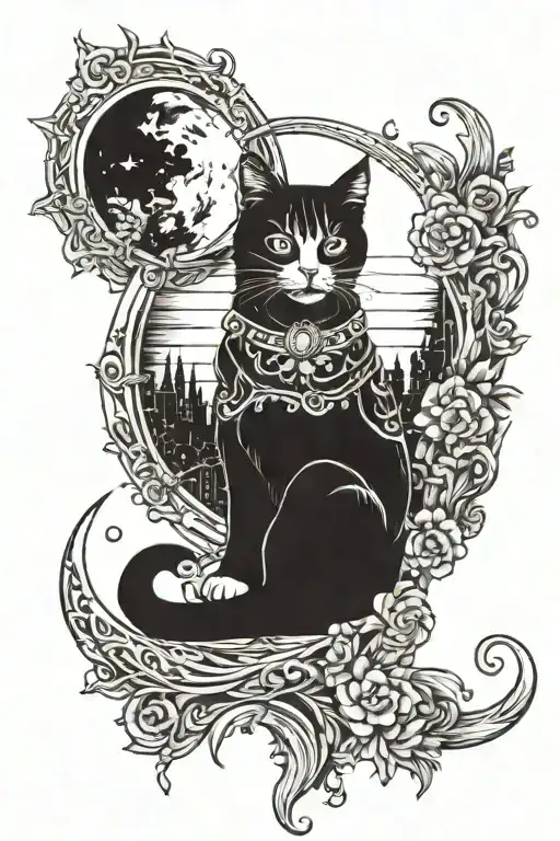 Cat Sitting On A Moon