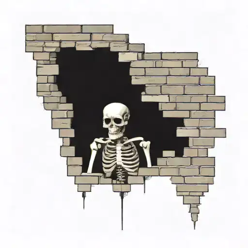 A Skeleton Hiding And Stuck In A Brick Wall