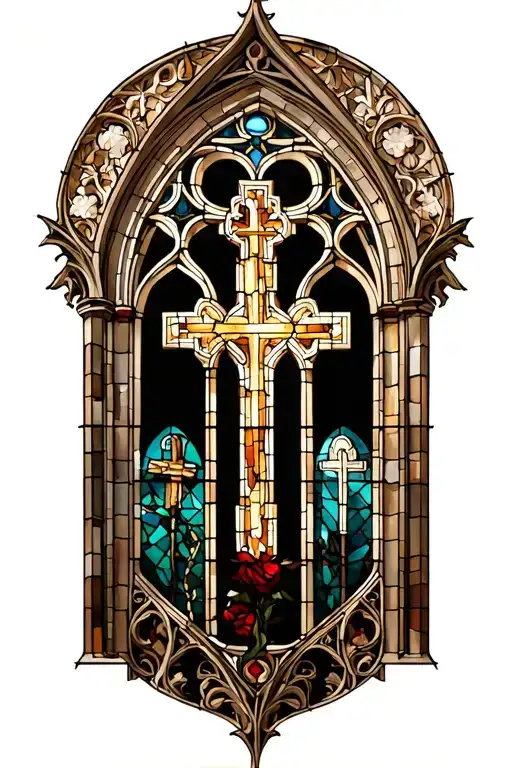 Gothic Cathedral Stained Glass Window With Christian Themes