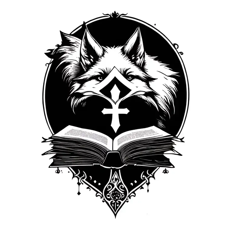 Fox Reading Book Representing Strength Courage Symbols Cross X