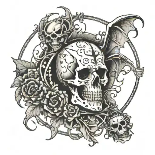 Skeleton Tattoo And Devil On The Knee