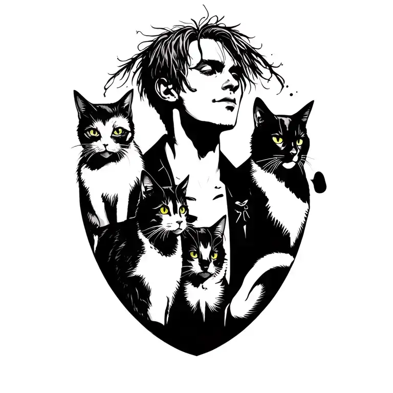 Happy Punk Rock Young Man With Gang Of Cats