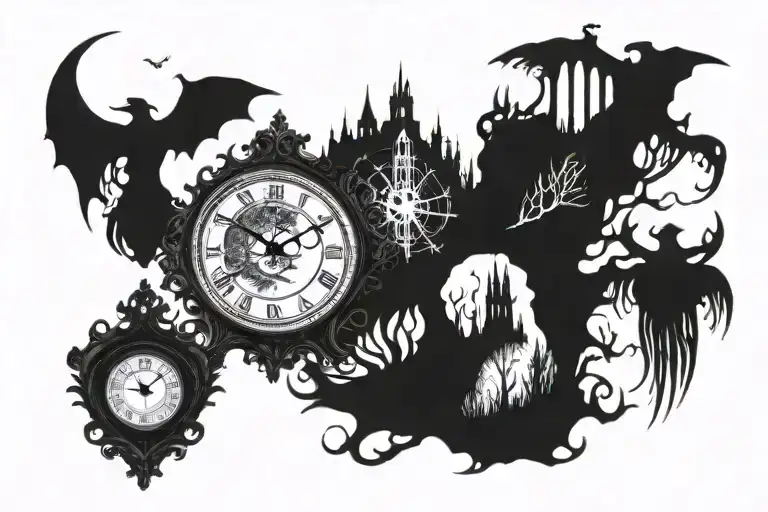 Clock With White Landscape On Black And Other