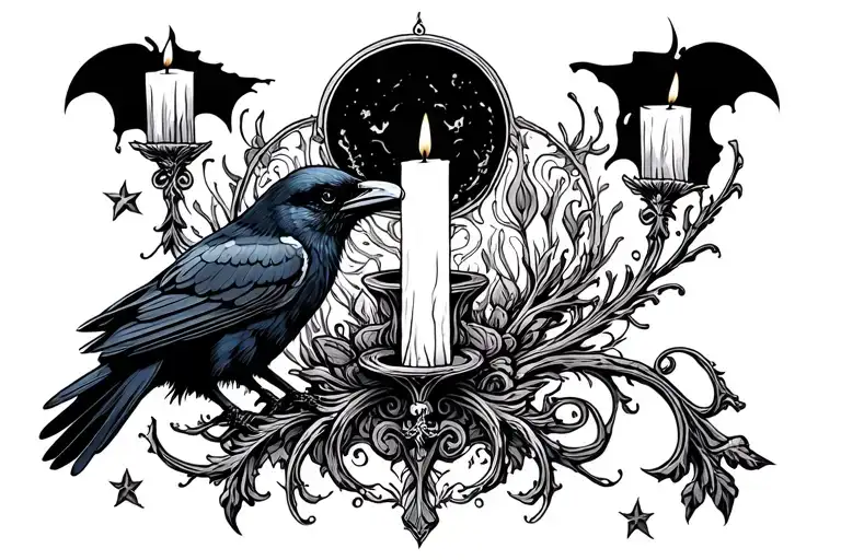 Candle Light And Raven