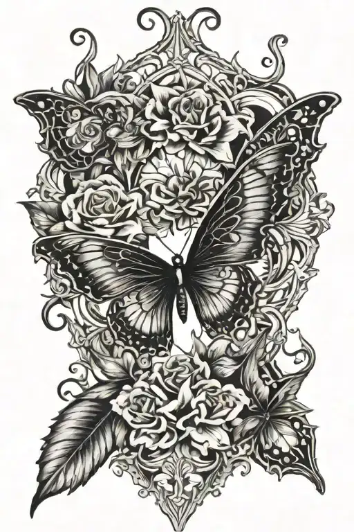 Butterfly And Flowers And Sun