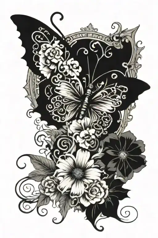 Butterfly And Flowers And Sun