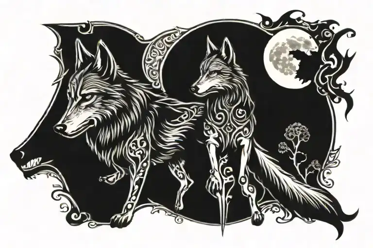 Wolf And Moon