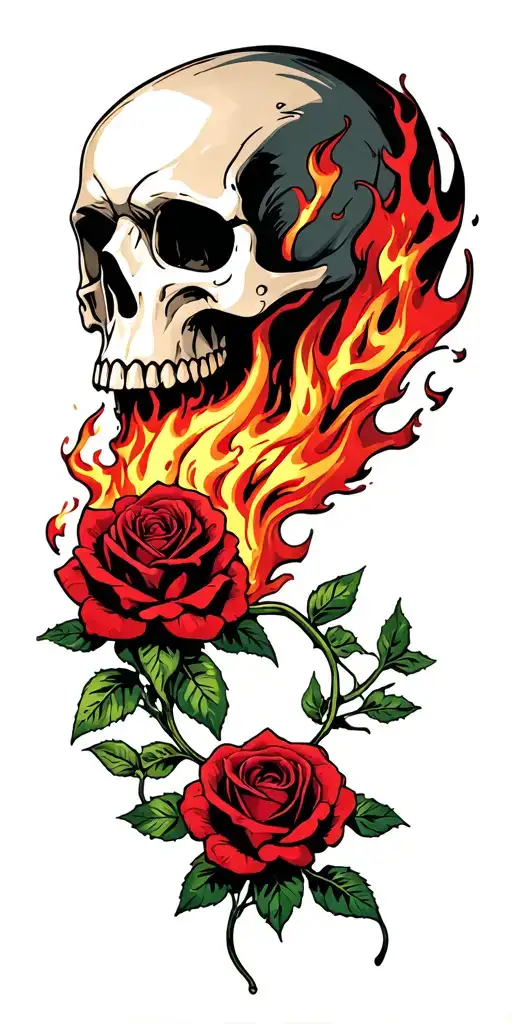 Skull Breathing Fire With Roses