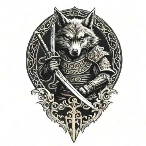 Wolf Samurai Warrior Wielding A Sword