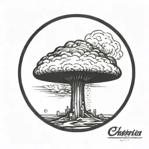 A Nuclear Explosion Mushroom Cloud Within A Perfect Black Circle